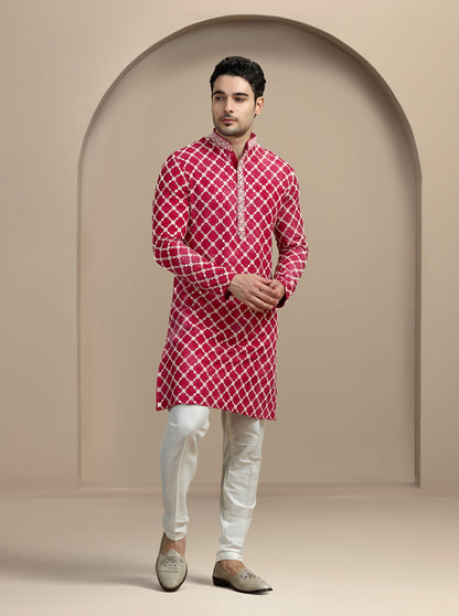 Maroon & Cream Printed Kurta Pajama | Virasana