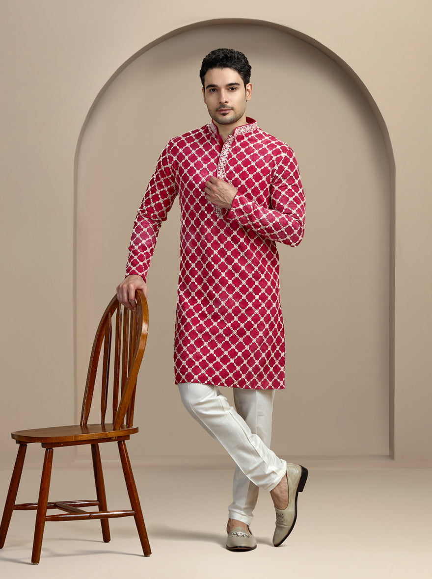 Maroon & Cream Printed Kurta Pajama | Virasana