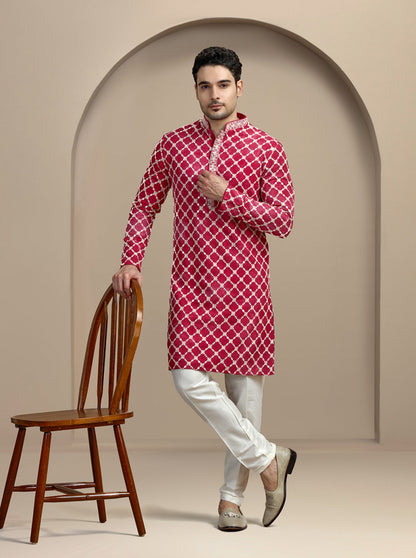 Maroon & Cream Printed Kurta Pajama | Virasana