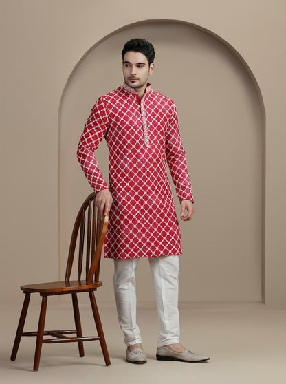 Maroon & Cream Printed Kurta Pajama | Virasana