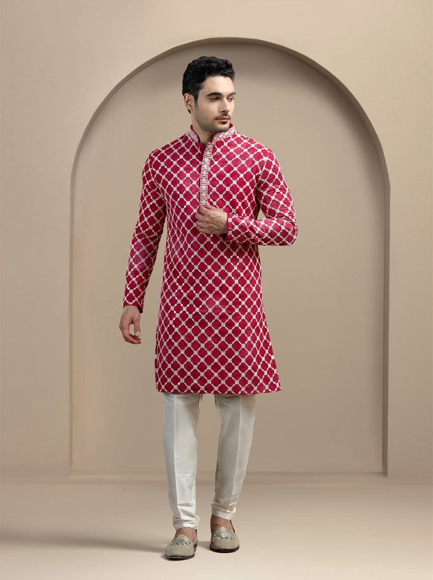 Maroon & Cream Printed Kurta Pajama | Virasana