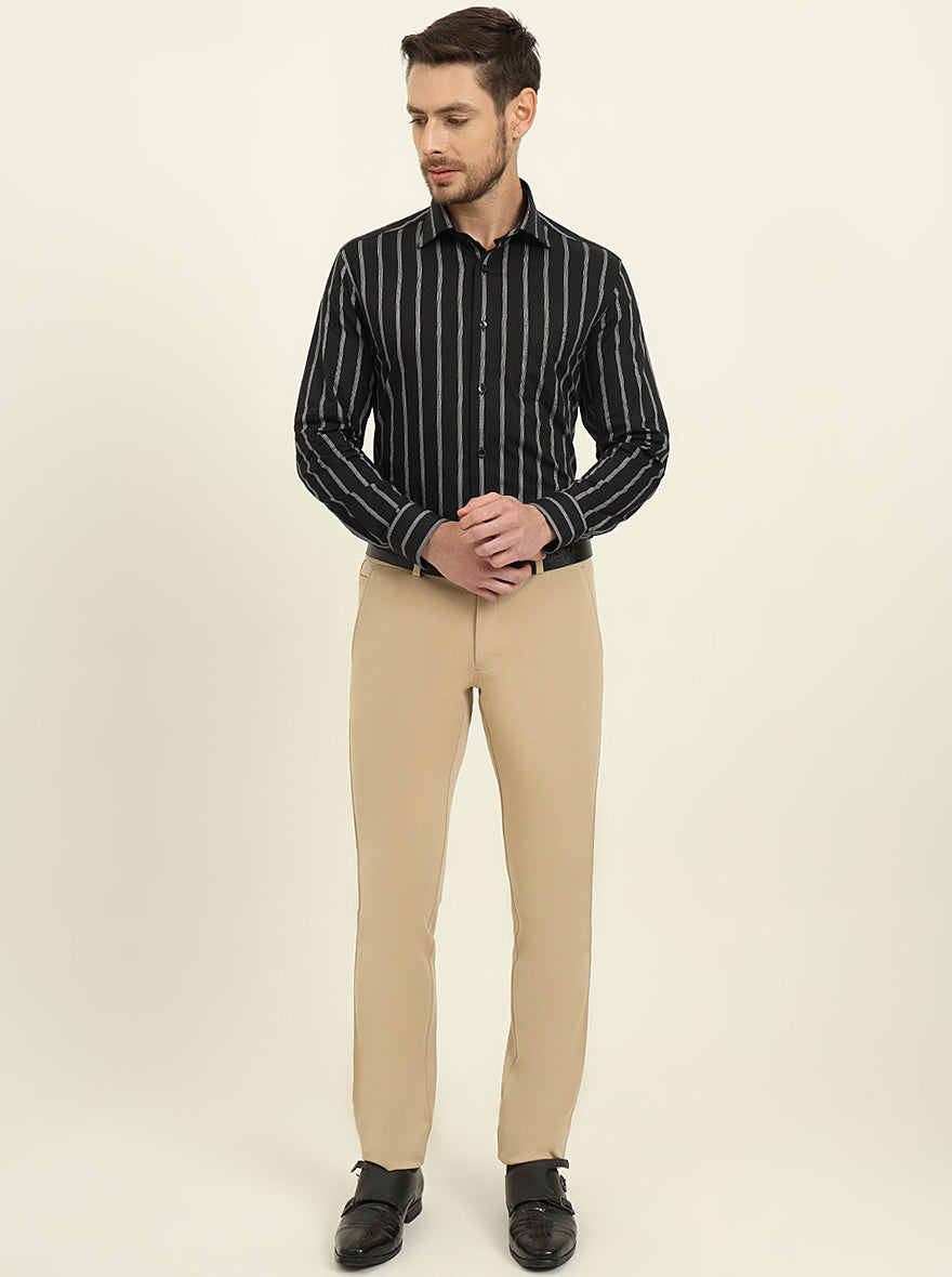 Black & White Striped Slim Fit Formal Shirt | Metal
