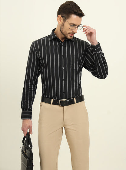 Black & White Striped Slim Fit Formal Shirt | Metal