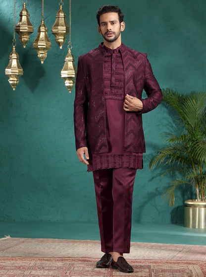 Wine Embroidered Indowestern | Azania