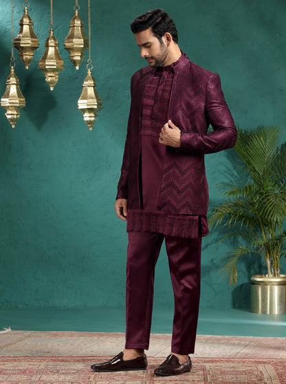 Wine Embroidered Indowestern | Azania