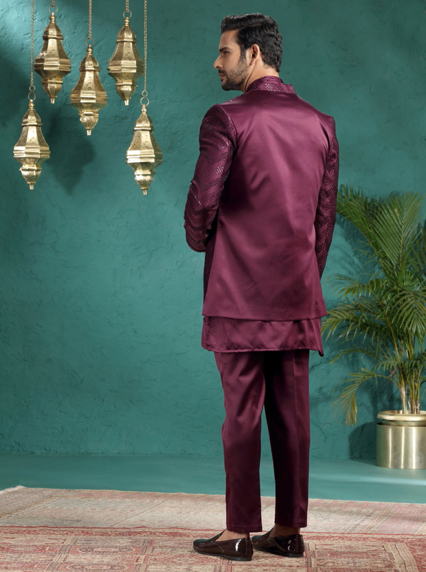 Wine Embroidered Indowestern | Azania