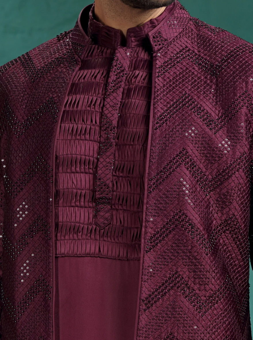 Wine Embroidered Indowestern | Azania