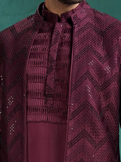 Wine Embroidered Indowestern | Azania