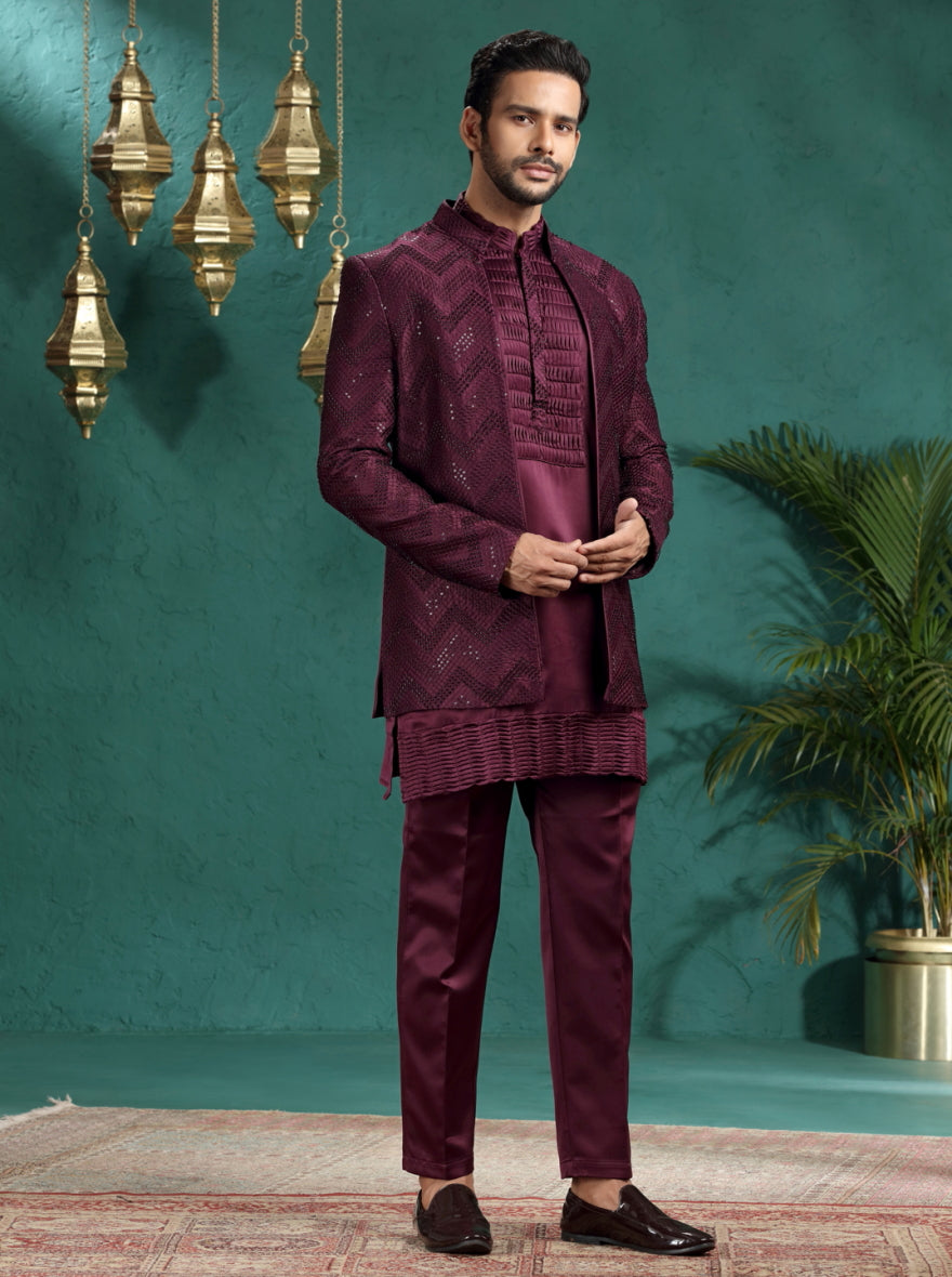 Wine Embroidered Indowestern | Azania