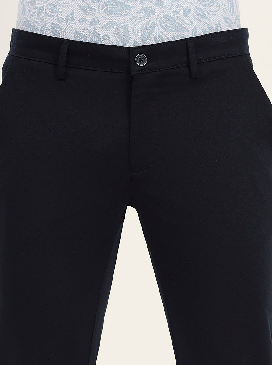 Navy Blue Solid Super Slim Fit Casual Trouser | Greenfibre