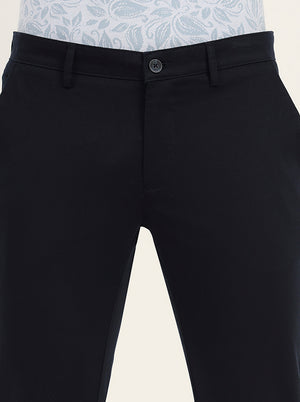 Navy Blue Solid Super Slim Fit Casual Trouser | Greenfibre
