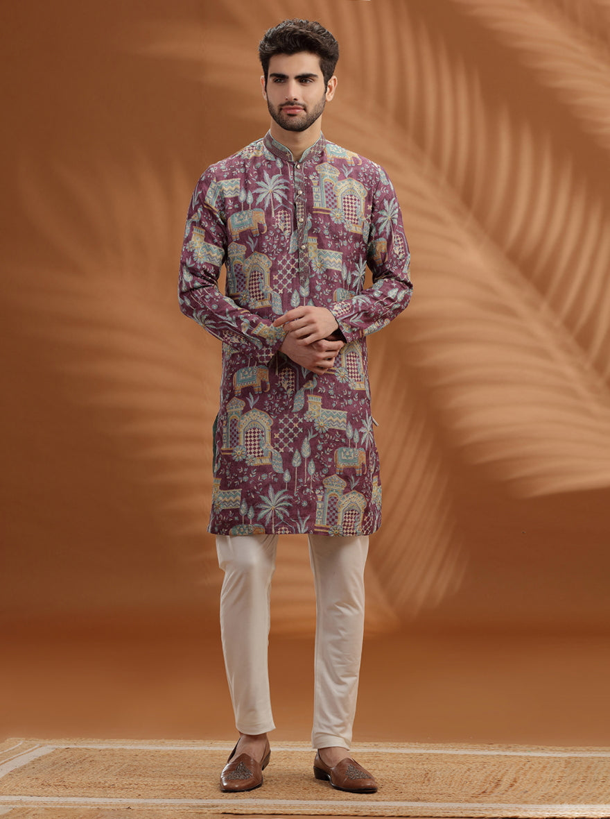 Dusty Purple Embroidered  Kurta Pajama | TULA