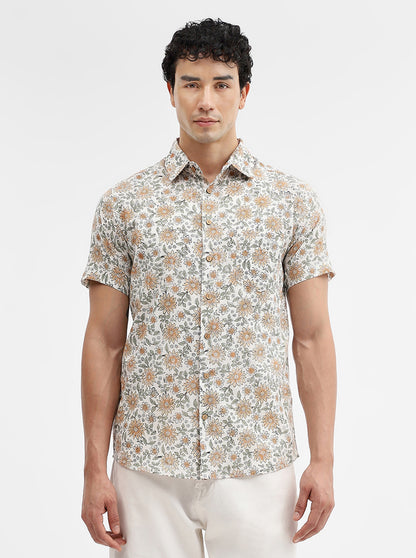 White Printed Slim Fit Casual Shirt | JadeBlue