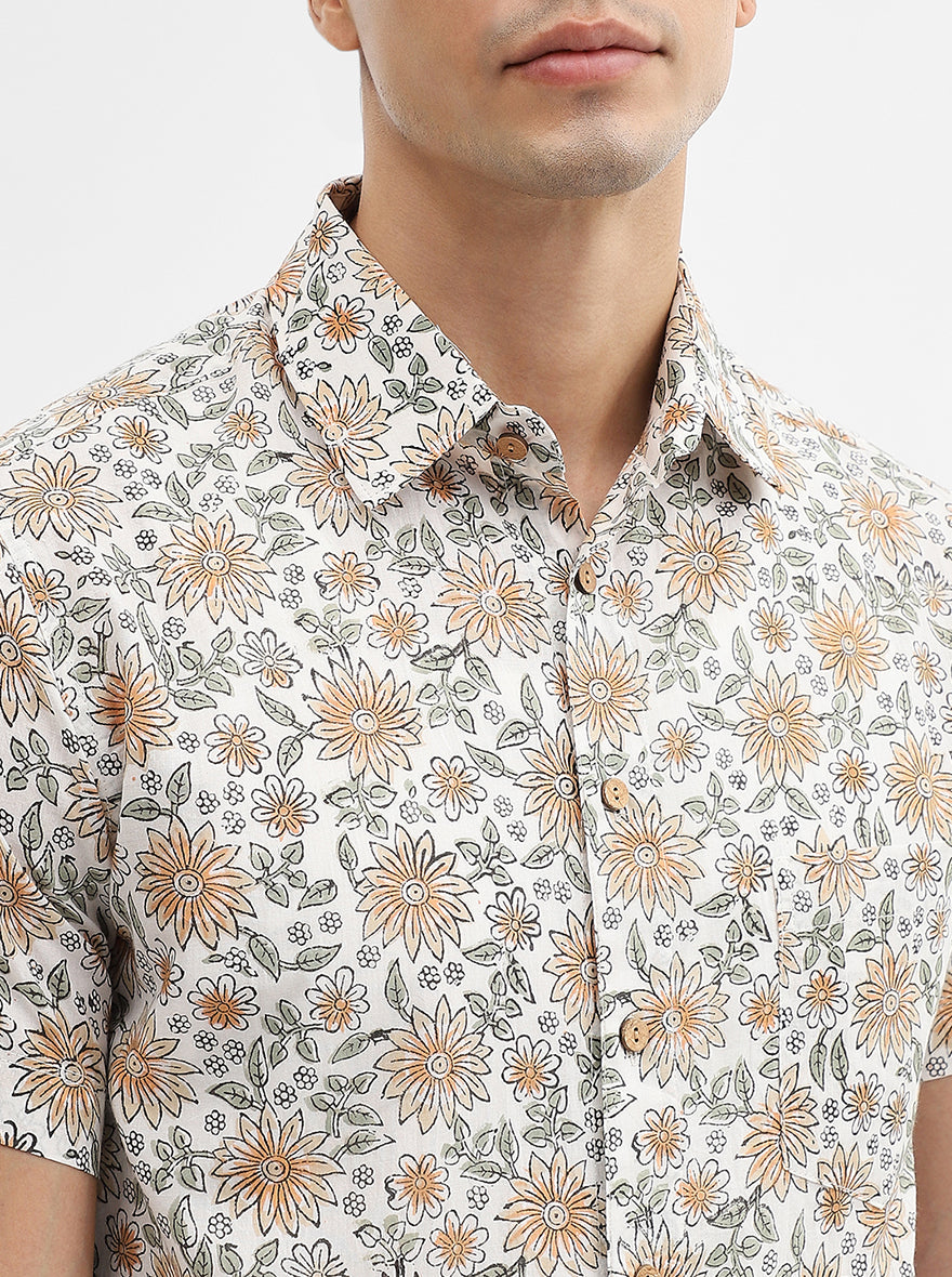 White Printed Slim Fit Casual Shirt | JadeBlue