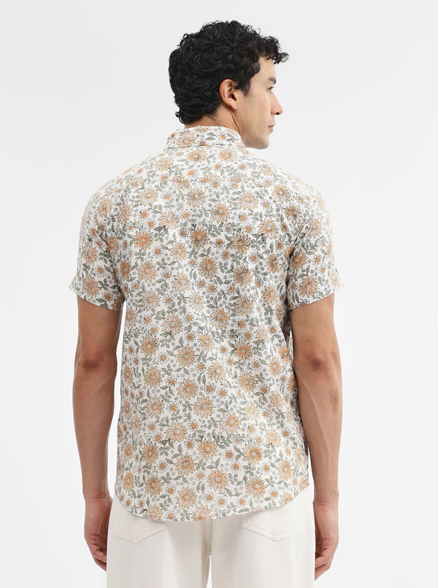 White Printed Slim Fit Casual Shirt | JadeBlue