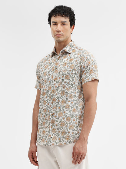 White Printed Slim Fit Casual Shirt | JadeBlue