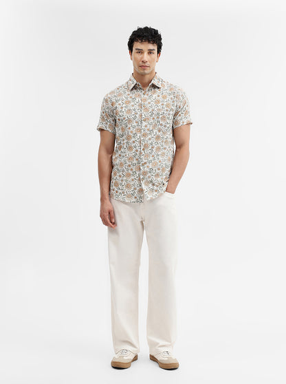 White Printed Slim Fit Casual Shirt | JadeBlue