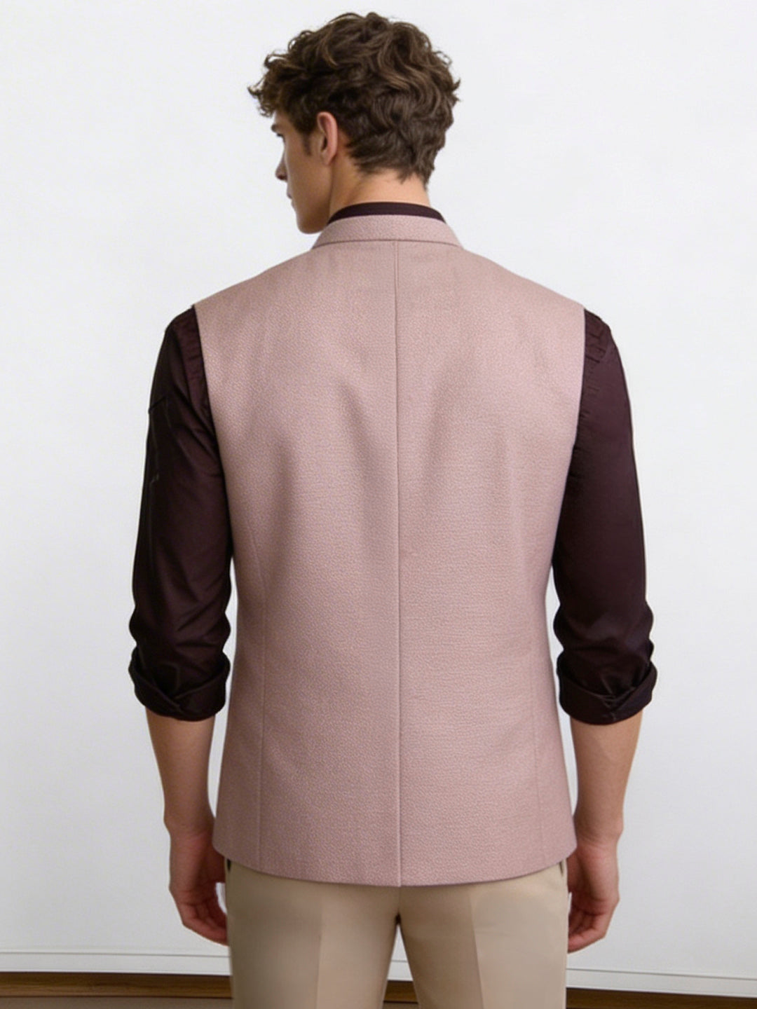 Dusty Pink Solid Waistcoat | Greenfibre