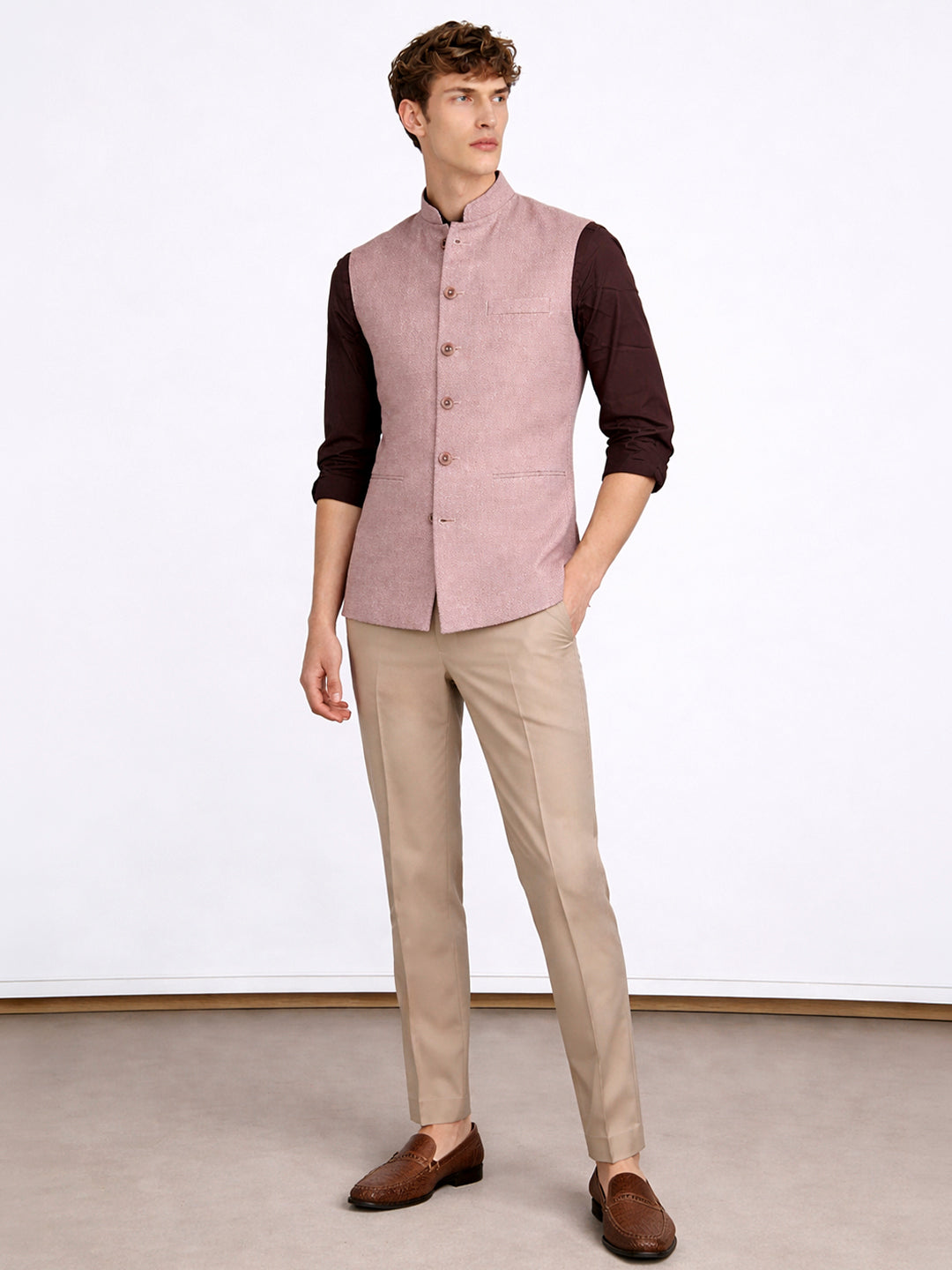 Dusty Pink Solid Waistcoat | Greenfibre