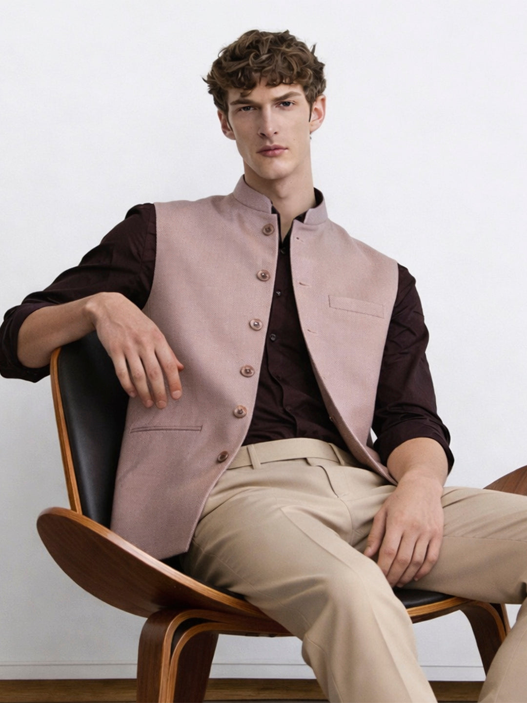 Dusty Pink Solid Waistcoat | Greenfibre