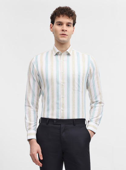 White & Green Striped Slim Fit Formal Shirt | Greenfibre