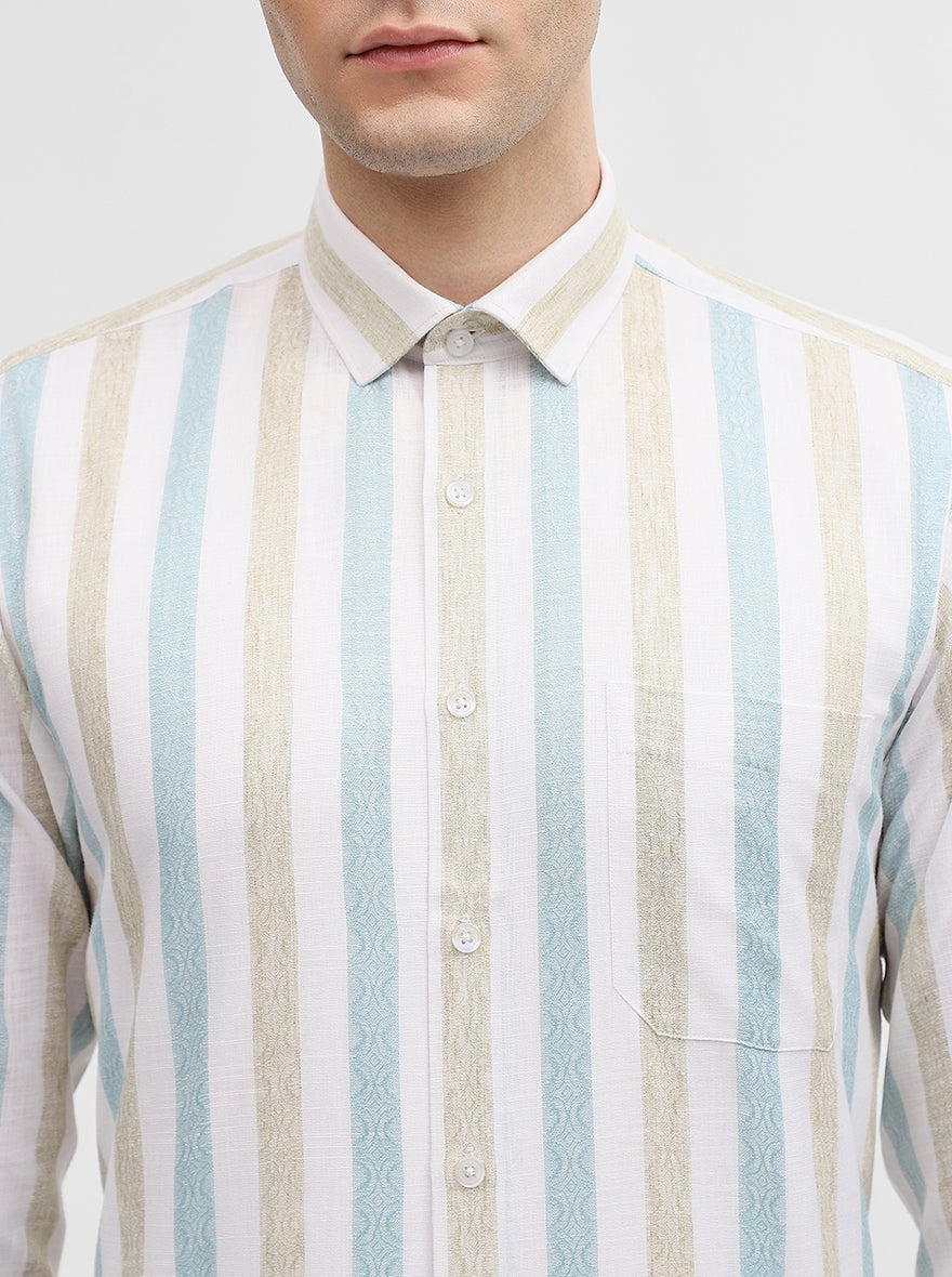 White & Green Striped Slim Fit Formal Shirt | Greenfibre