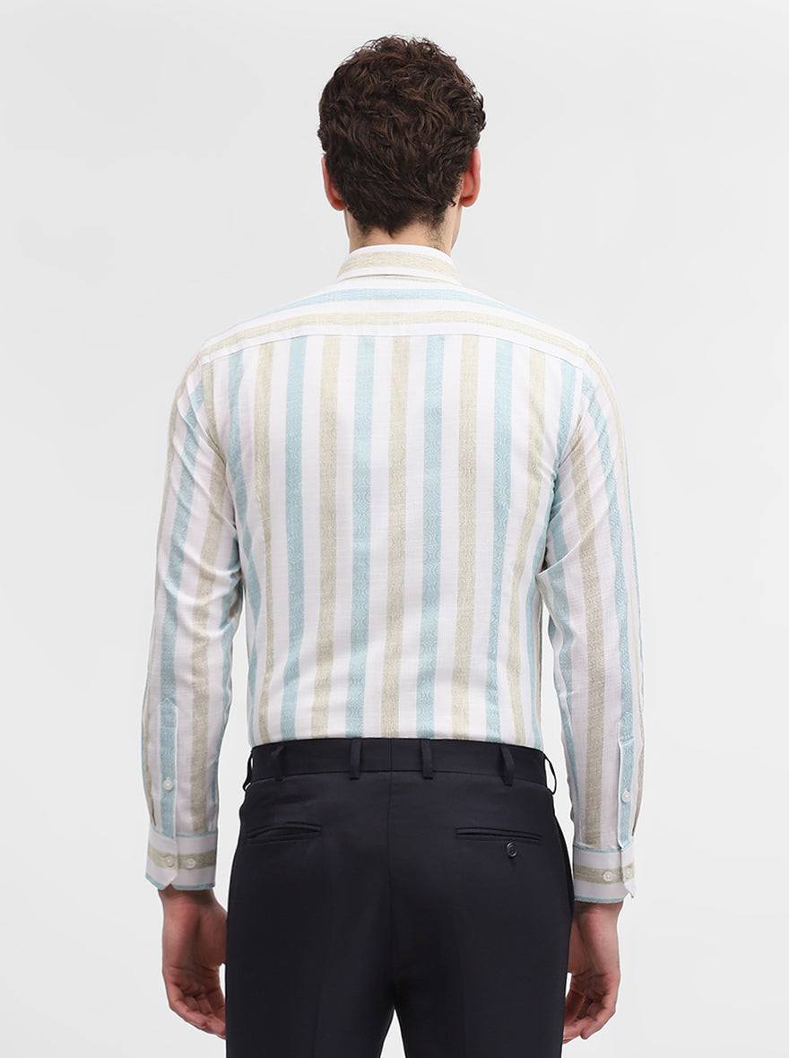 White & Green Striped Slim Fit Formal Shirt | Greenfibre
