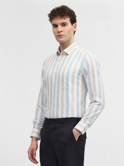 White & Green Striped Slim Fit Formal Shirt | Greenfibre