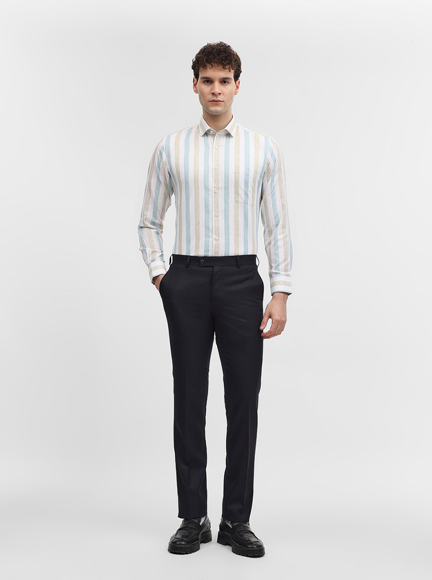 White & Green Striped Slim Fit Formal Shirt | Greenfibre