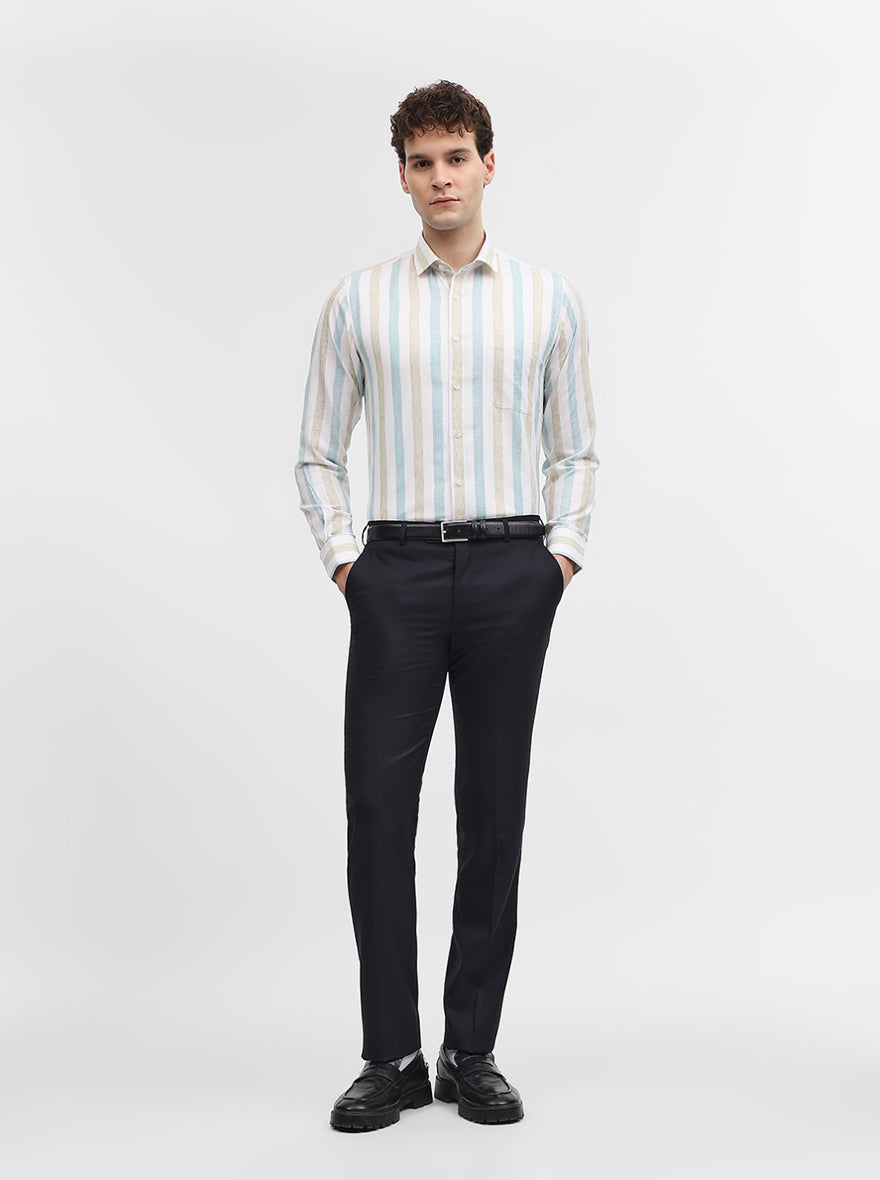 White & Green Striped Slim Fit Formal Shirt | Greenfibre