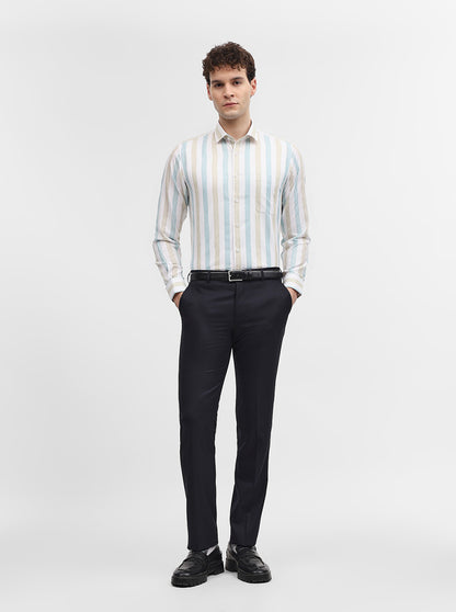 White & Green Striped Slim Fit Formal Shirt | Greenfibre