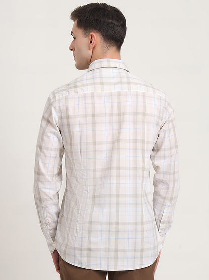 Beige Checked Slim Fit Casual Shirt | JadeBlue