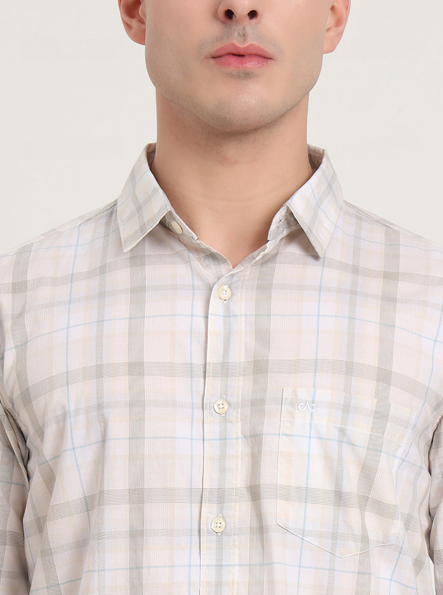 Beige Checked Slim Fit Casual Shirt | JadeBlue