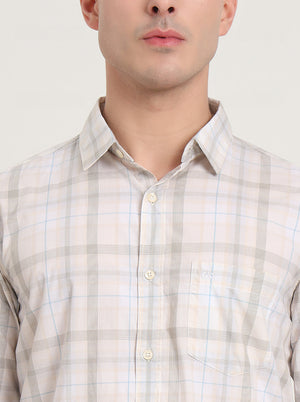 Beige Checked Slim Fit Casual Shirt | JadeBlue
