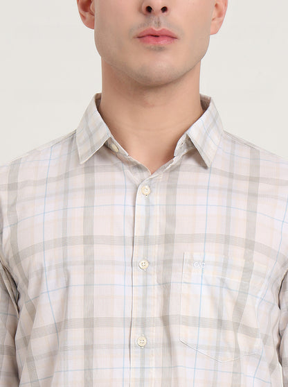 Beige Checked Slim Fit Casual Shirt | JadeBlue