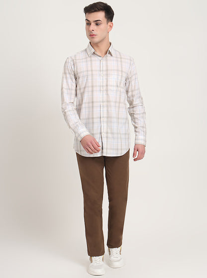 Beige Checked Slim Fit Casual Shirt | JadeBlue