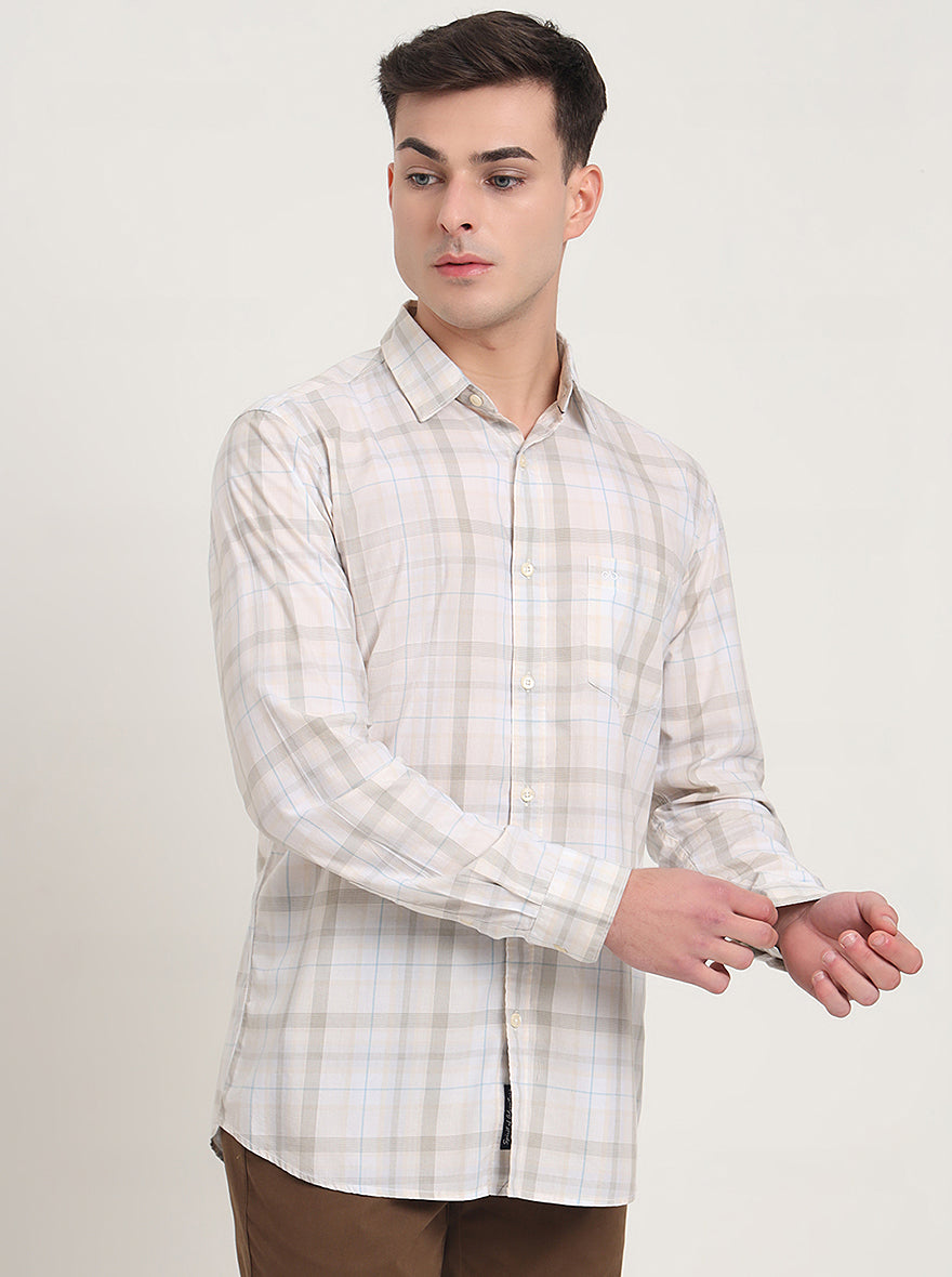 Beige Checked Slim Fit Casual Shirt | JadeBlue