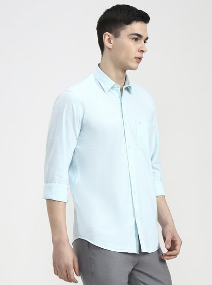 Green Striped Tailored Fit Semi Casual Shirt | JadeBlue