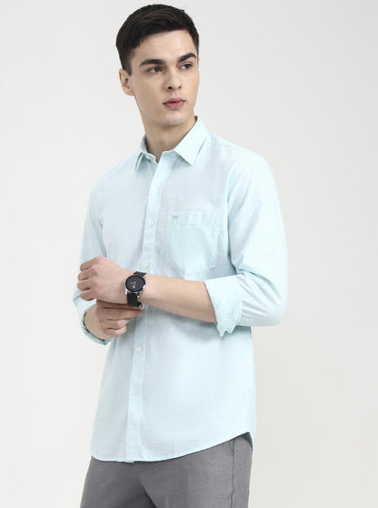 Green Striped Tailored Fit Semi Casual Shirt | JadeBlue