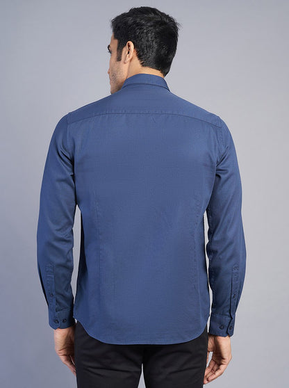 Navy Blue Solid Slim Fit Semi Casual Shirt | JadeBlue