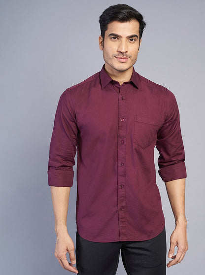Wine Solid Slim Fit Semi Casual Shirt | JadeBlue