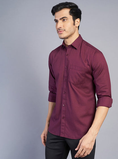 Wine Solid Slim Fit Semi Casual Shirt | JadeBlue