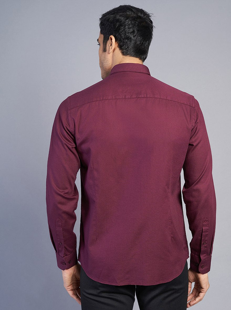 Wine Solid Slim Fit Semi Casual Shirt | JadeBlue