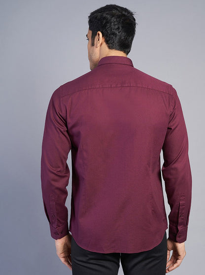 Wine Solid Slim Fit Semi Casual Shirt | JadeBlue