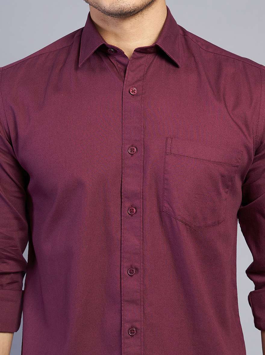 Wine Solid Slim Fit Semi Casual Shirt | JadeBlue