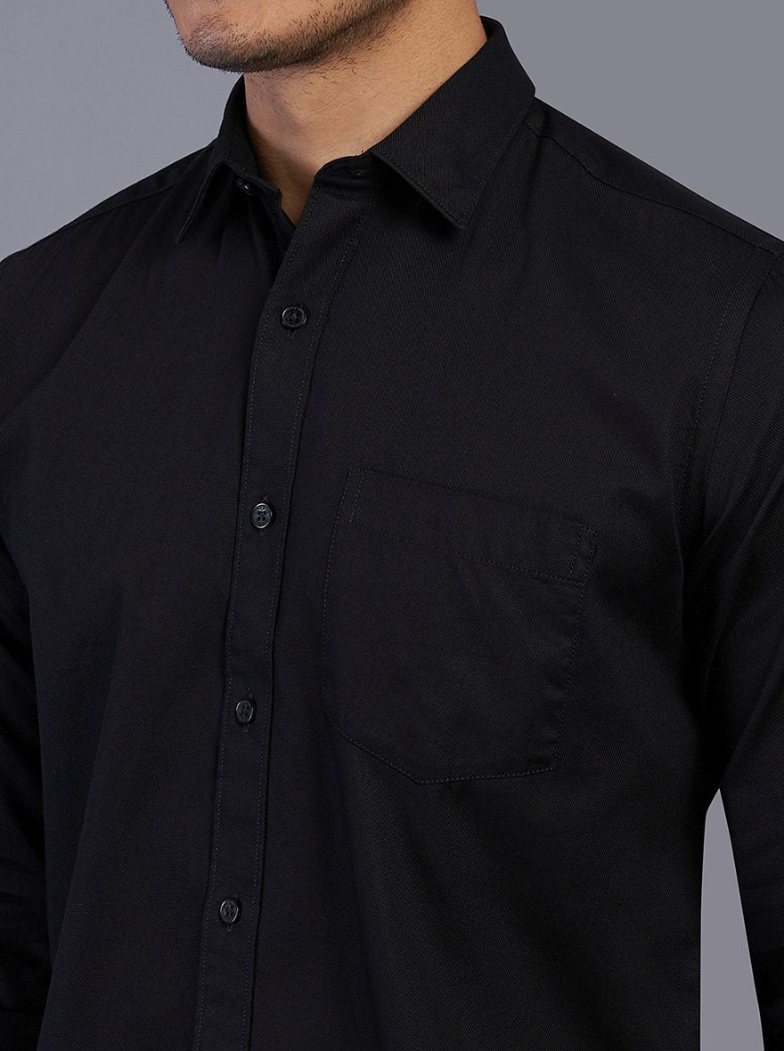 Black Solid Slim Fit Semi Casual Shirt | JadeBlue