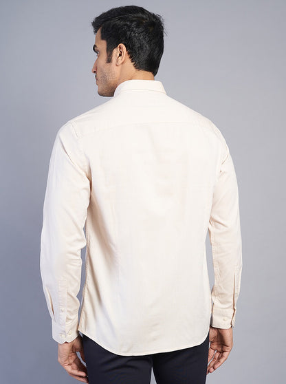Beige Solid Slim Fit Semi Casual Shirt | JadeBlue