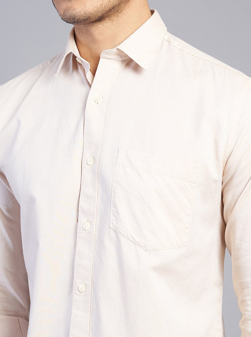 Beige Solid Slim Fit Semi Casual Shirt | JadeBlue