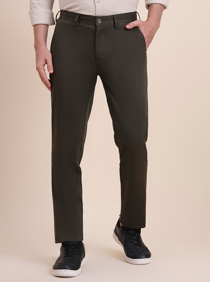 Olive Brown Printed Uno Fit Casual Trouser | JadeBlue