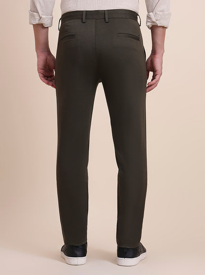 Olive Brown Printed Uno Fit Casual Trouser | JadeBlue